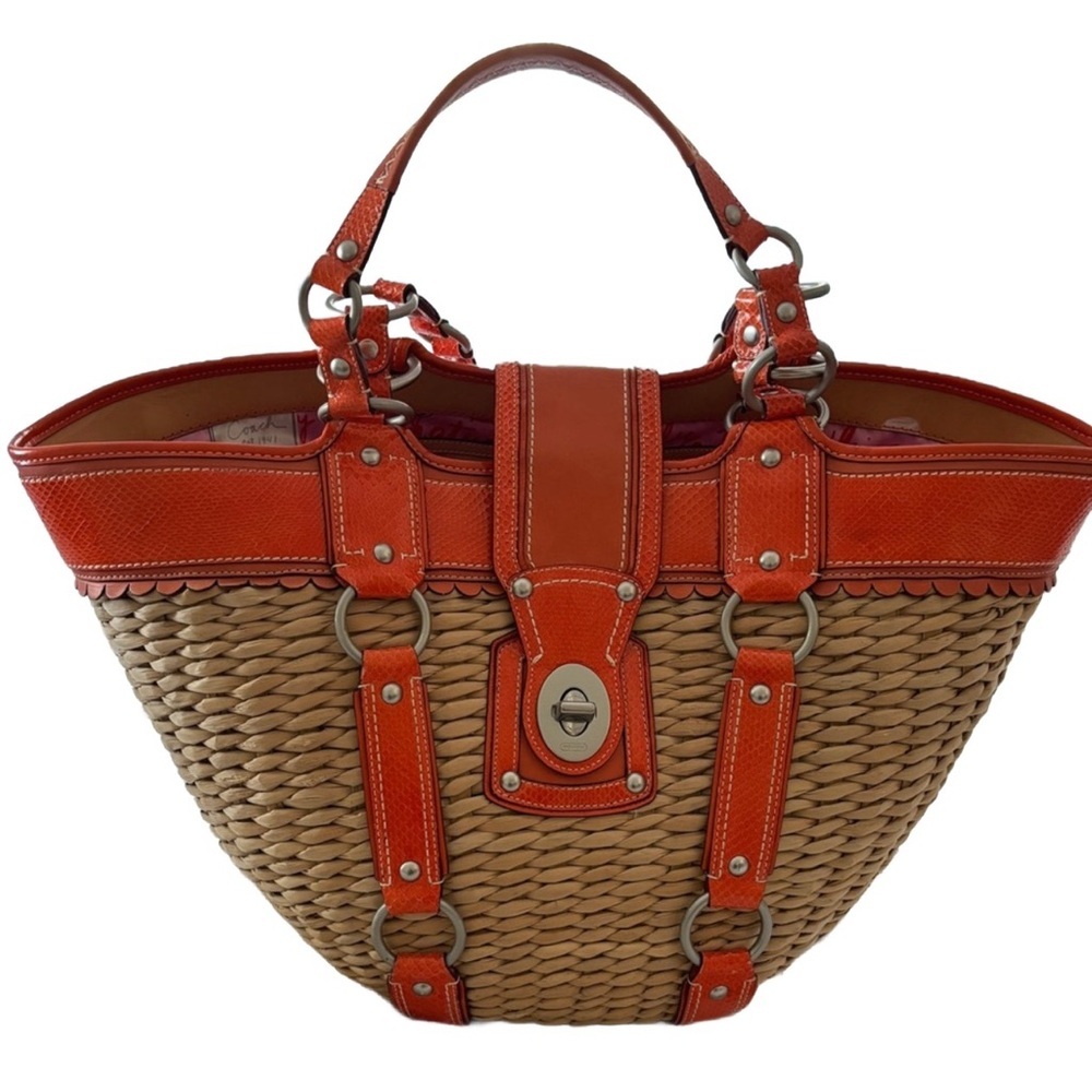 RARE COACH JASMINE LIMITED EDITION XXL BAG/STRAW TOTE GEN.PYTHON & LEATHER TRIM